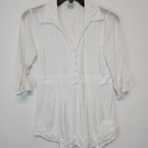 Giocam Cotton Tunic Top Size M White Embroidered Textured Lightweight Beach Boho